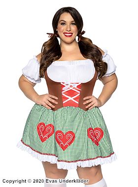 Oktoberfest-Bedienung, Dirndlkleid, Rüschenbesatz, Cold Shoulder, Herzen, XS bis 4XL